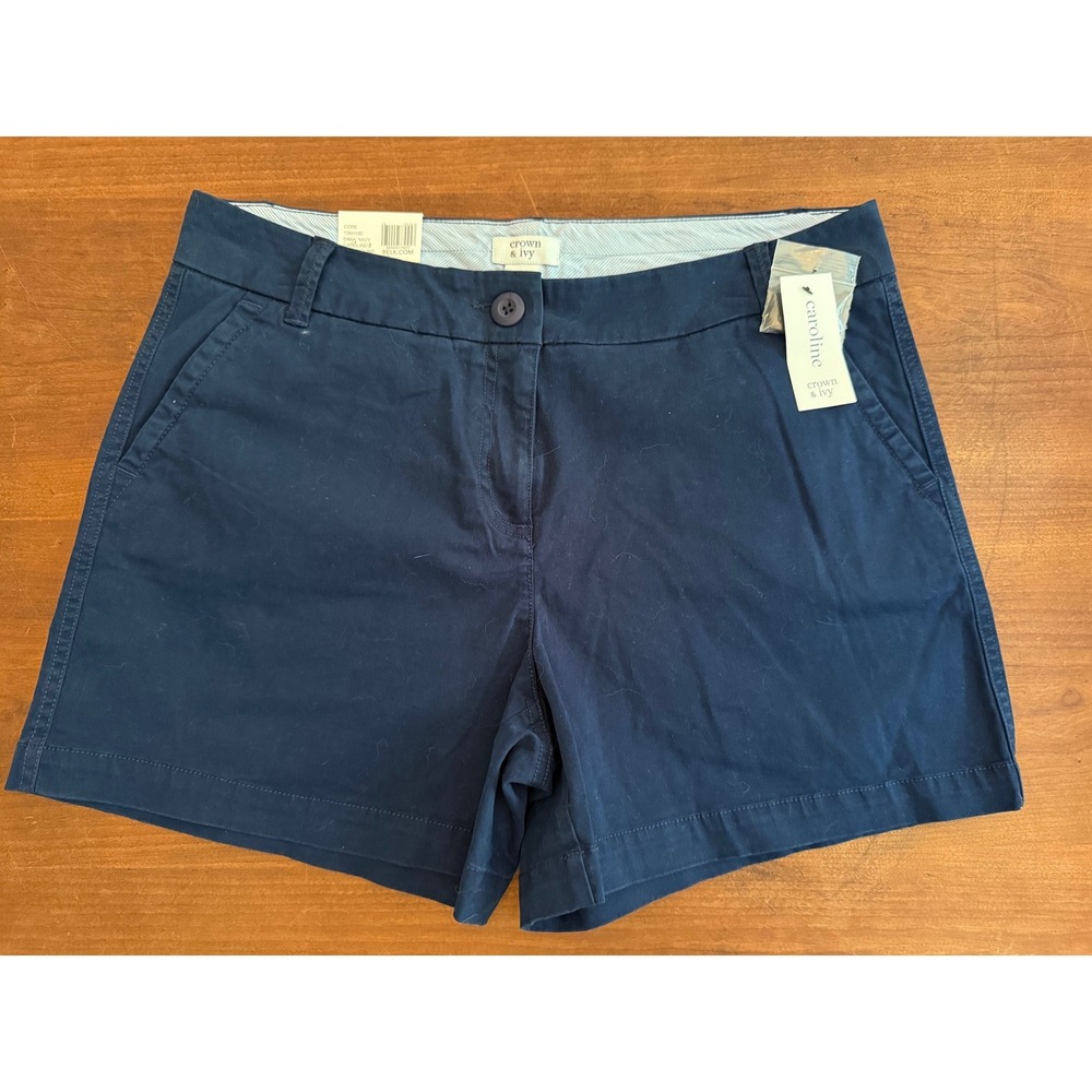 Crown & Ivy Caroline Shorts Womens 8 Dark Navy Blue Stretch Twill 5" Inseam NWT